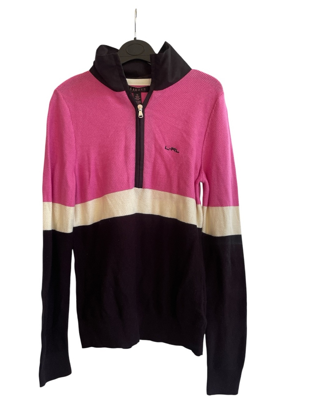 Ralph Lauren Cotton Colorblock 1/2 Zip Mock Neck Sweater Pink Medium